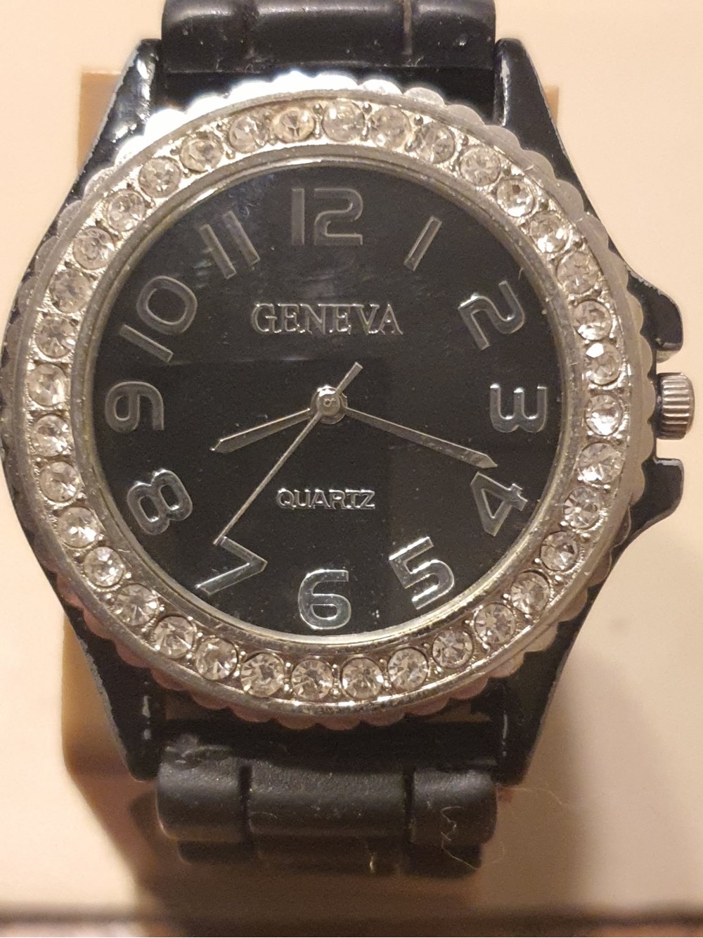 🦋10/$20🦋 Geneva Silver/Black Rhinestone Silicone Women's Watch